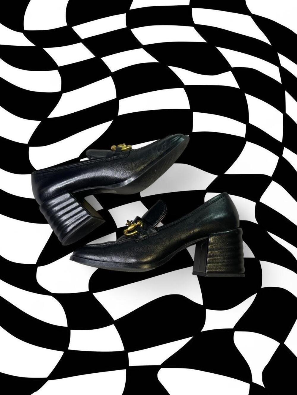 Saint G Black Leather Loafers with Gold Hardware